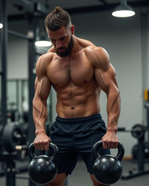 A man doing kettlebell swings in a gym wearing Ironstone Range training shorts.